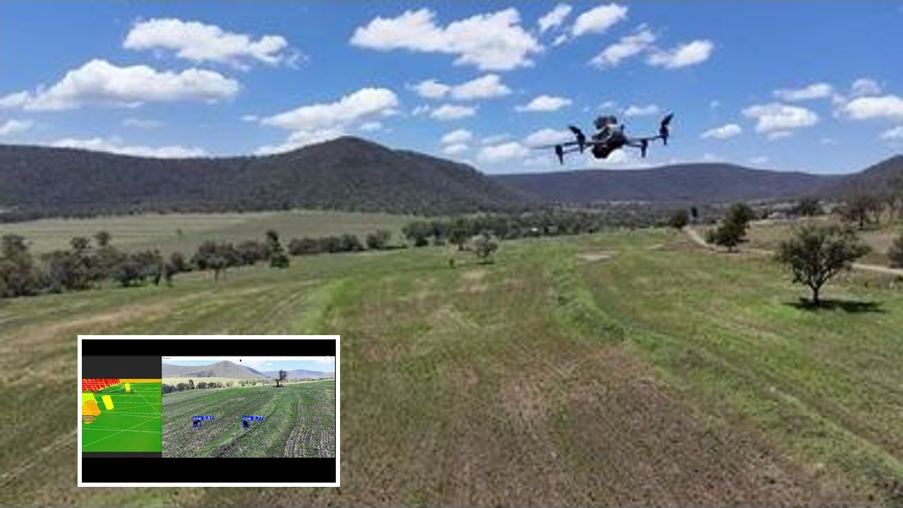 DJI Matrice 4T drone flying over a paddock.